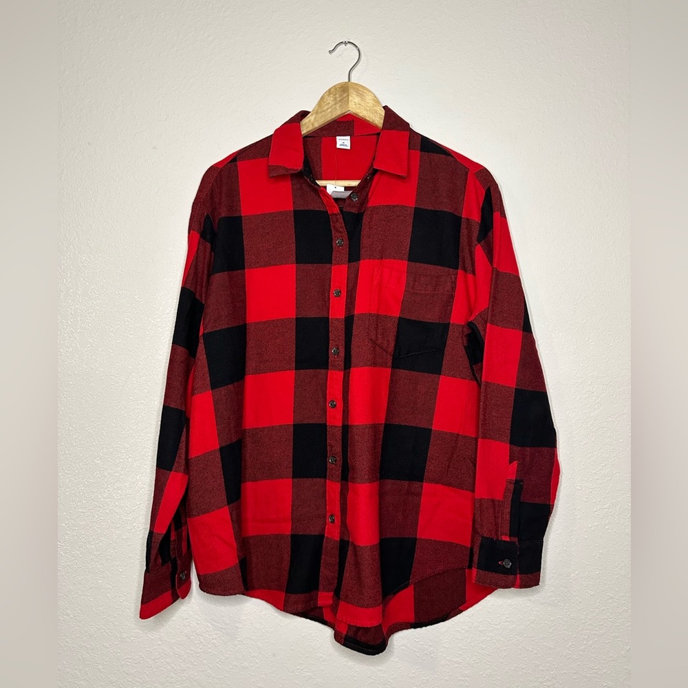 💫NWT Old Navy Red & Black Plaid Button Down Shirt Size Medium